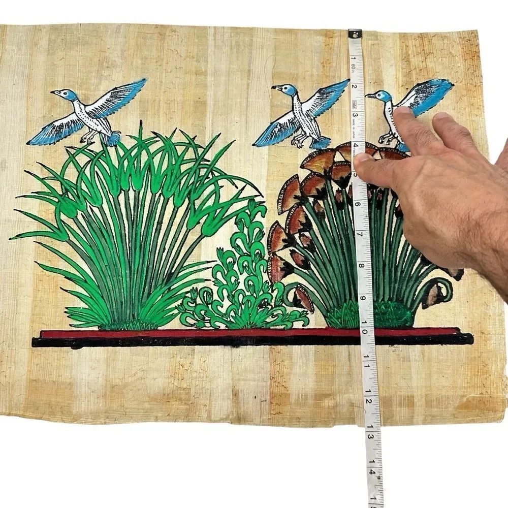 Vintage Egyptian Papyrus Painting Birds with Lotus & Papyrus Plants Handcrafted